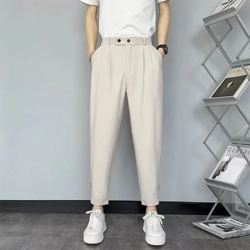 Summer Korea Casual Suit Pants Ninth Pants Fashion Harlan Pants  Men Brand Clothing Vintage Wild Loose Male Trousers Spring 2023