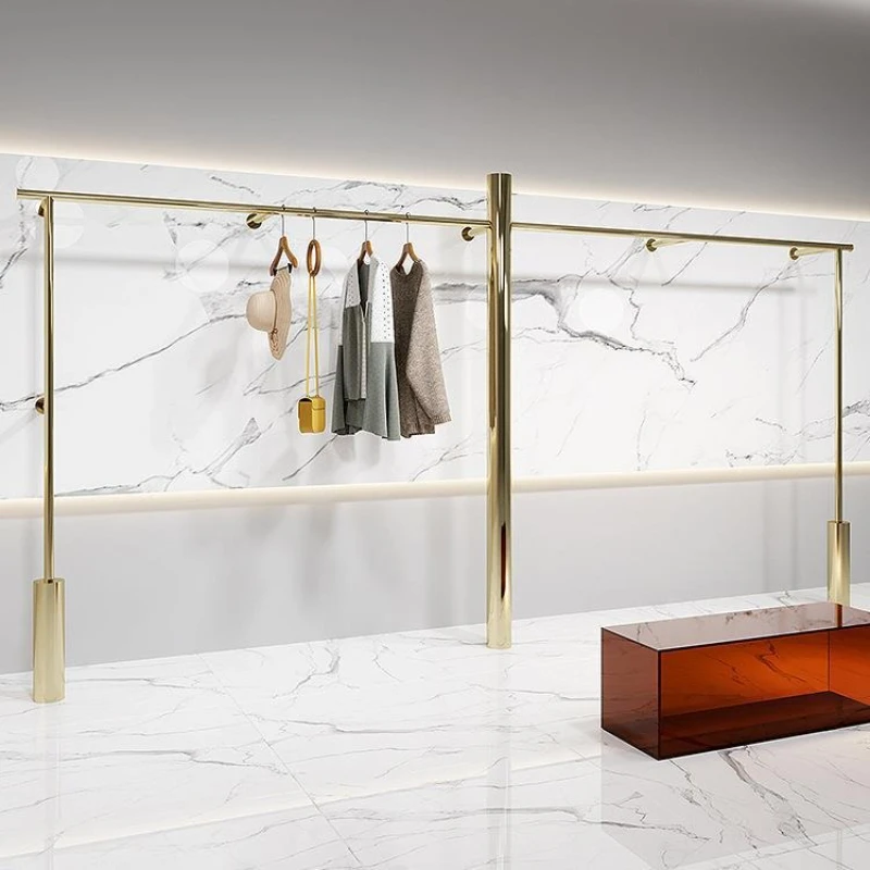 

Clothing store display rack, wall-mounted, stainless steel, titanium hanging clothes rack