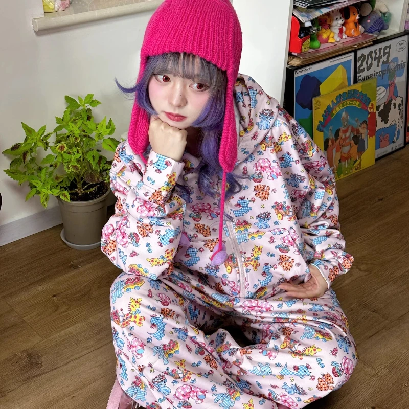 خريف شتاء جديد رقيقة المخملية الحيوان طباعة الوردي فضفاض المرأة Sweatpants الرجعية تصميم الحلو كول تنوعا سراويل تقليدية السيدات