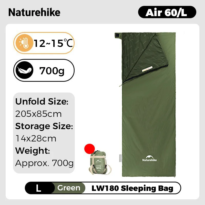 Naturehike-寝袋lw180,超軽量,防水,綿,ハイキング,キャンプ用