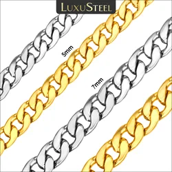 LUXUSTEEL 5MM/7MM Men's Cuban Link Chain Punk Stainless Steel Golden Male Choker Vintage Curb Link Necklace Collar Wholesale