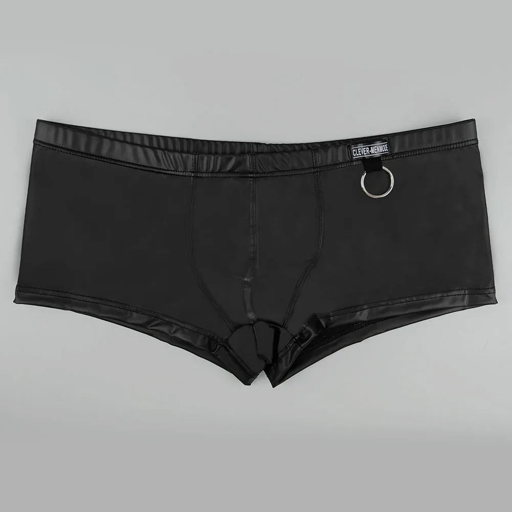 

Fashion High Quality Underwear Men Underwear Men Metal Look Pouch Boxer Pu Leather Underpants Underwear For Men