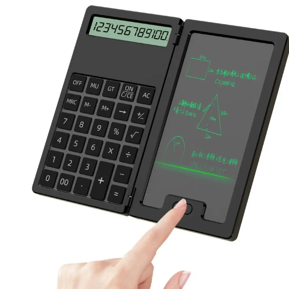 2in1 Mini Calculator with Tablet Portable 12 Digits Digital Writing Tablet Foldable Multifunctional Scientific Calculator