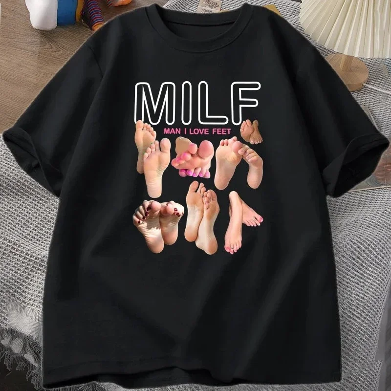 

Мужская футболка MILF I Love Feet с забавным принтом, футболка с короткими рукавами и круглым вырезом, футболка в стиле Харадзюку, подходящая для мужчин и женщин