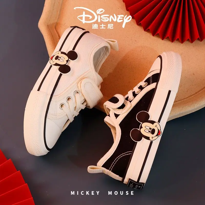 Disney Children\'s Casual Canvas Shoes Spring Autumn Boys\' Girls Cricket White Black Mickey Mouse Breathable Shoes Size 24-37