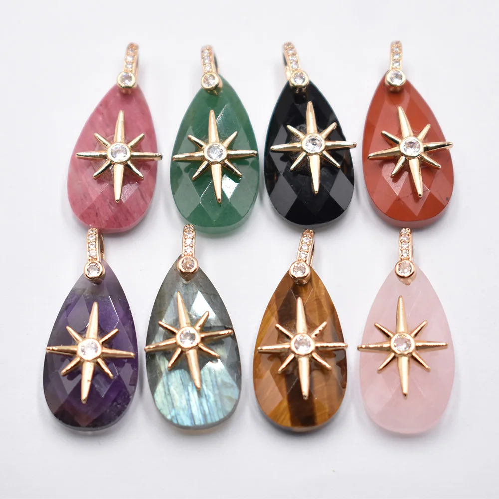 Großhandel 8 Stück/Set 14x25mm Wassertropfenform facettiert geschnitten Modische Natürliche Labradorit Starburst Halsketten-Anhänger Schmuck – Detail 3