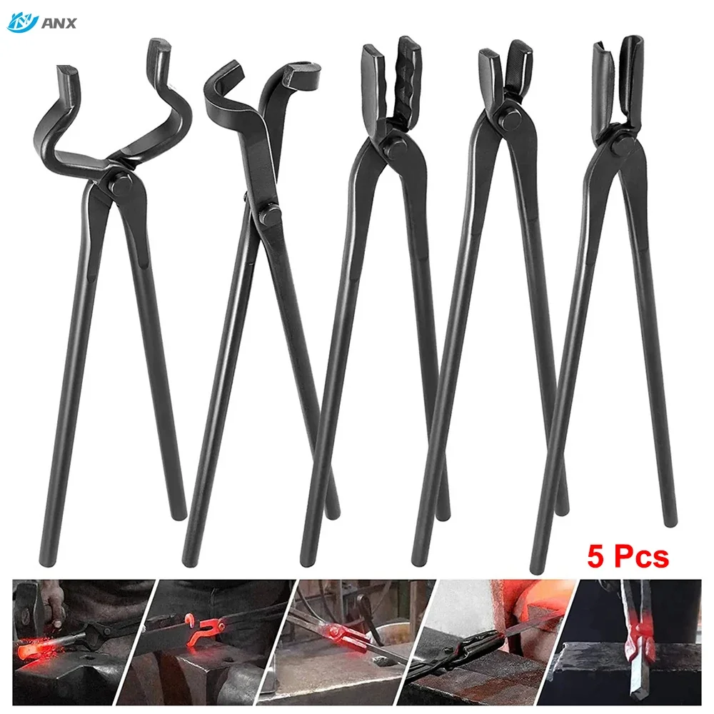

ANX 5 Pcs Blacksmith Tongs Tools Set Forging Kit For Knife Making Blacksmithing Forge Tongs Kit BlackSmith Supplies for Beginner