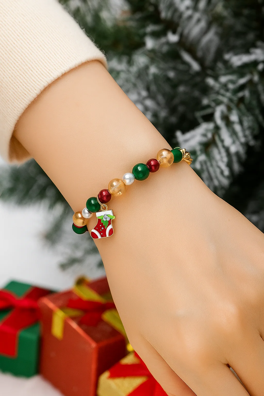 سوار ساحر مطرز لعيد الميلاد للنساء، هدية مجوهرات على شكل شجرة سانتا ندفة الثلج، 18 أنماط، أزياء احتفالية بهيجة