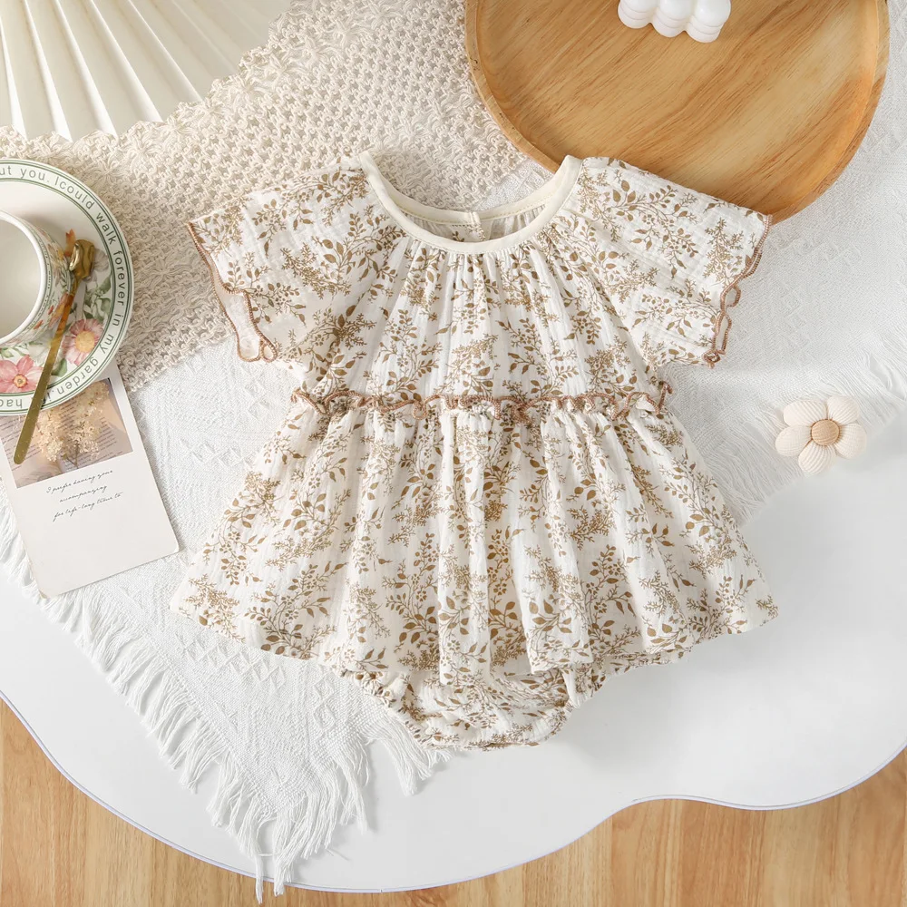 

( 0-3 Years Old) Baby Girls Flower Onesie Summer Short Sleeve Kids Infant Cloth Cotton Korean Cute Cotton Jumpsuits