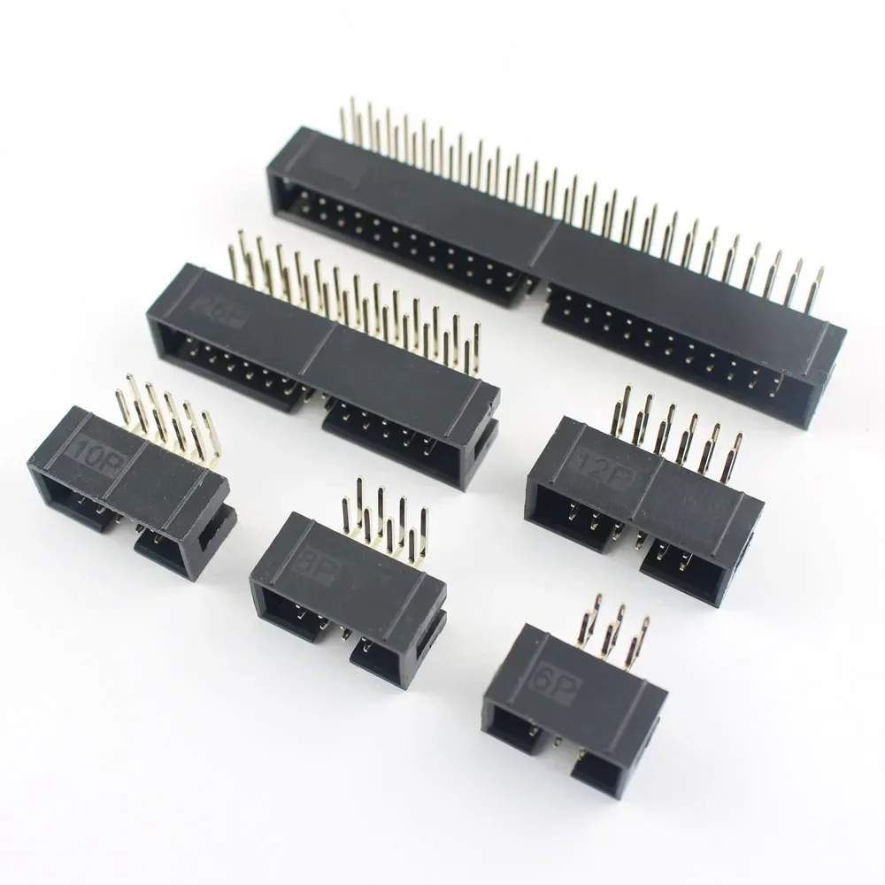 50pcs 2.54mm Pitch DC3 Male Connector 6 8 10 12 14 16 18 20 24 26 30 34 40 50 Pin Right Angle Box Header IDC Socket 6P 8P 10P