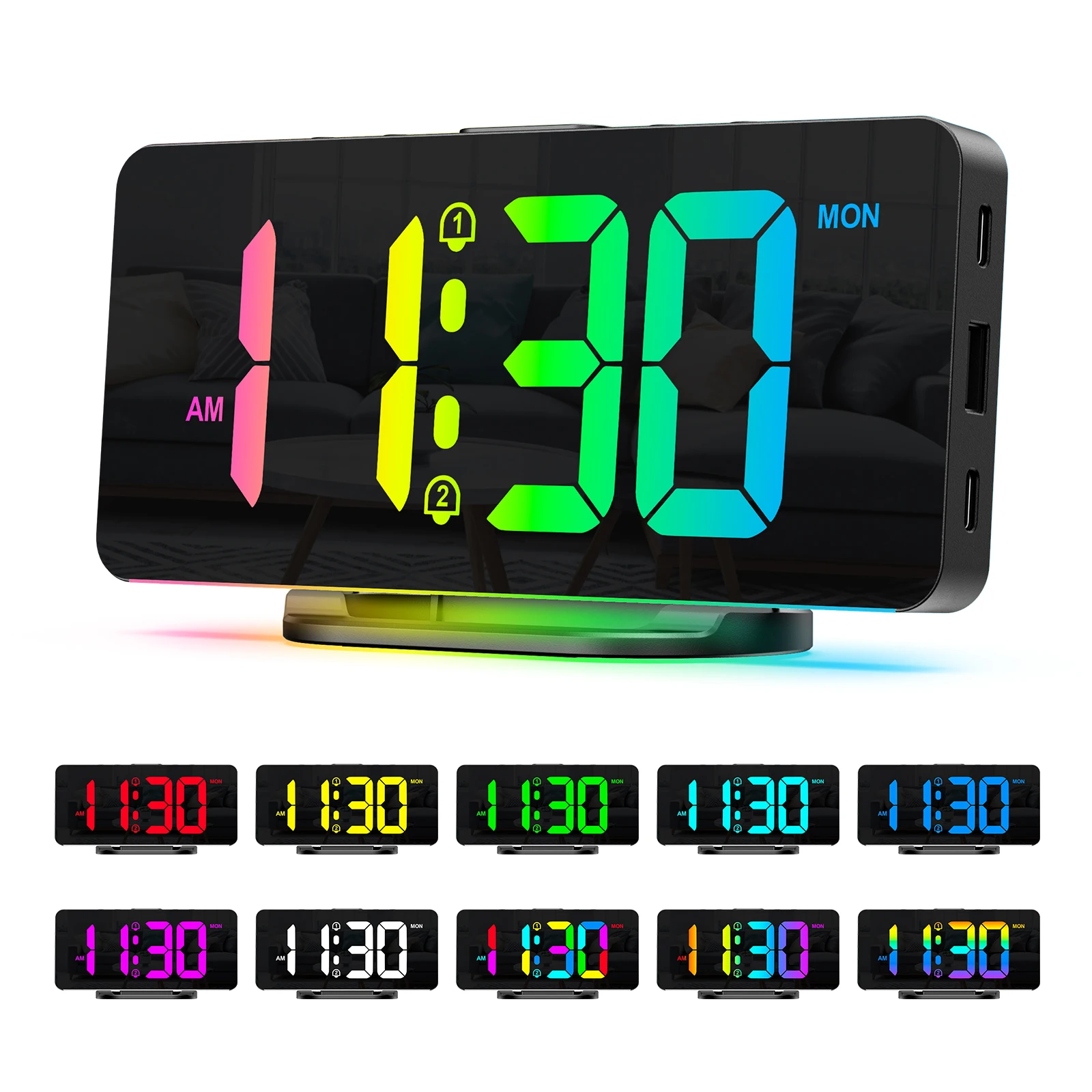 ORIA Reloj Despertador Digital LED RGB con luz nocturna ambiente regulable