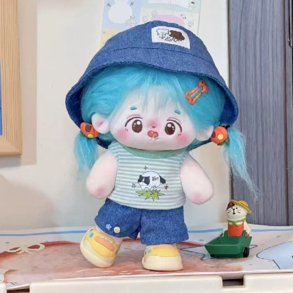 

1 комплект полосатая футболка 10/20 см, хлопковая кукольная одежда, ковбойская шляпа, летний комплект, 20 см, хлопковая кукольная одежда, мини-наряд, одежда для куклы 10 см