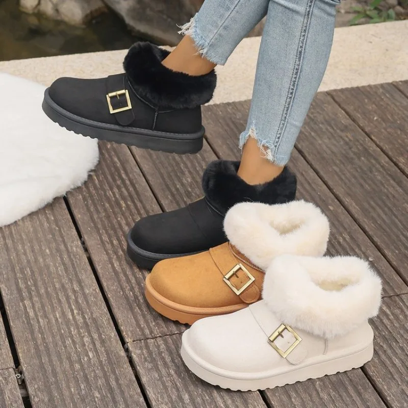 

Women's Snow Boots Thicken Plush Warm Cotton Boot 2025 Winter New Women's Boots Suede Casual Ankle Boots Non Slip Platform Botas
