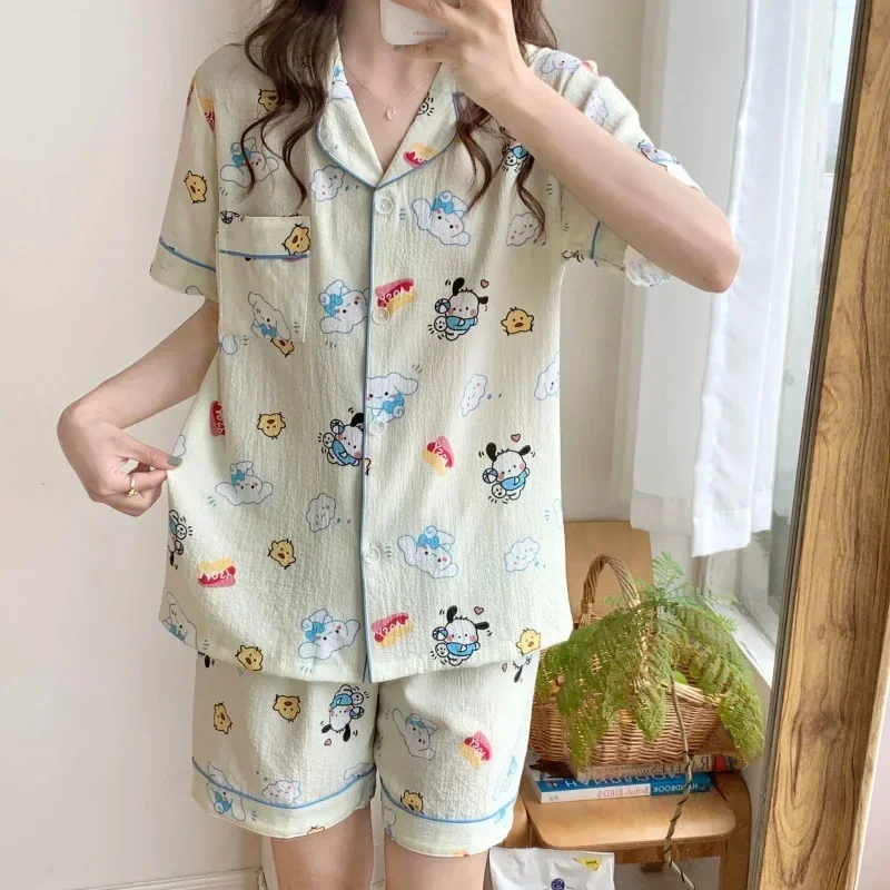 Sanrio Yugui Dog Summer Cotton Short Sleeve Short Two-piece Set Women's Pajamas Silk Pajamas Women's Casual Homewear Set