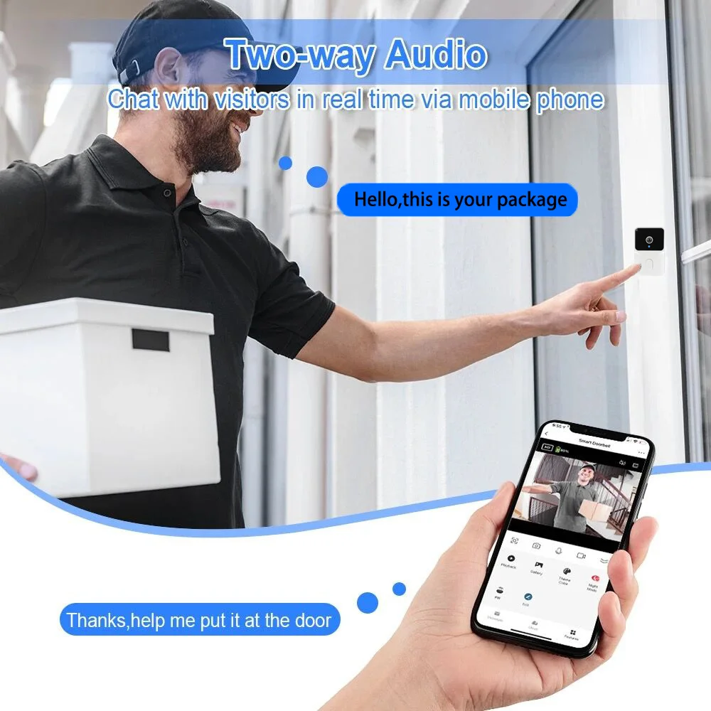 Timbre de puerta inalámbrico con cámara de vídeo, intercomunicador con detección de movimiento, Wifi, IR, alarma de seguridad para el hogar, Tuya