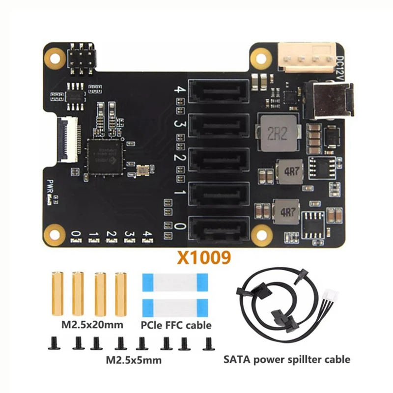 Hot TTKK X1009 Pcie To 5-Port SATA Shield HDD Expansion Board SATA3.0 Expansion Board With Case For Raspberry Pi 5