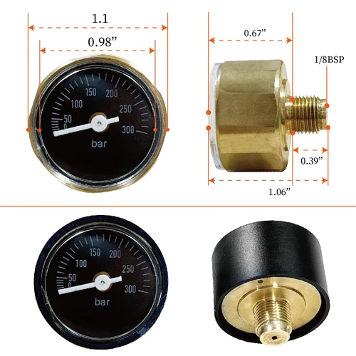 Imagen 2 del producto Manómetro de presión de aire de precisión, rosca 1/8BSP, 300bar, 28mm, accesorios FX, medidor de precisión