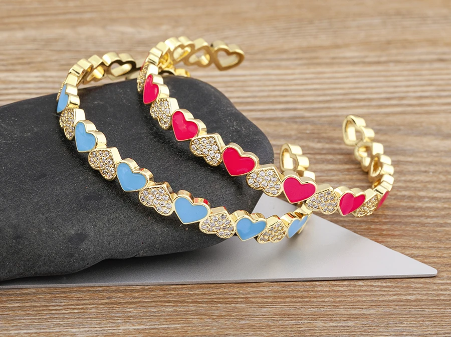 Nidin Trendy 5 Farben Geöffnete Armbänder für Frauen Gold Überzogene Herz Romantische Liebe Schmuck Zubehör Emaille Verstellbare Armband Geschenk – Detail 1
