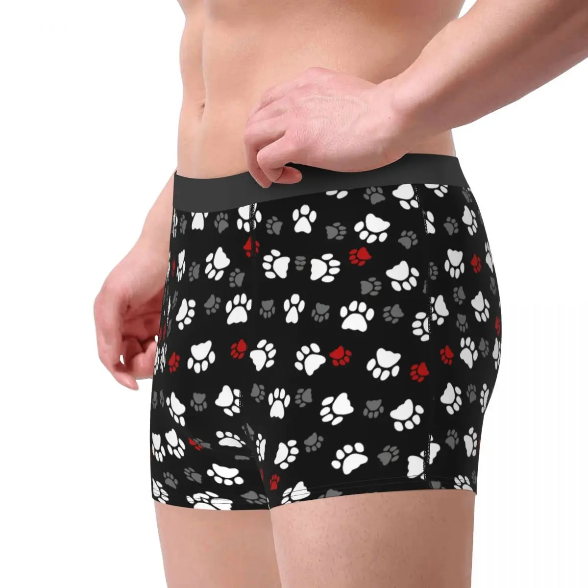 Men\'s Cute Paw Underwear Cat Dog Novelty Boxer Briefs Shorts Panties Male Breathable Underpants Plus Size