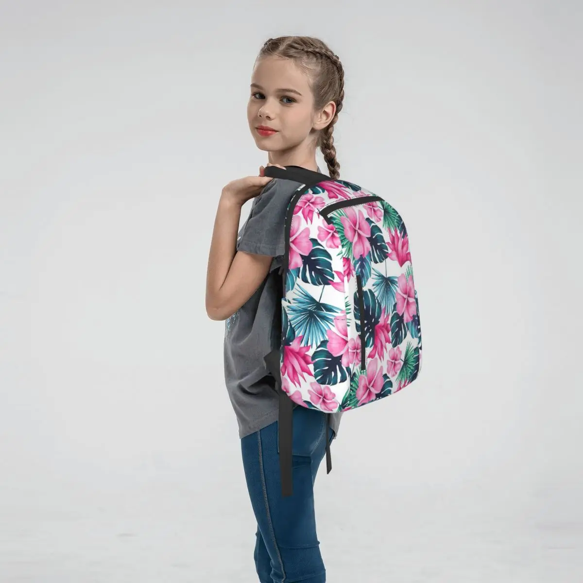 Tropical Hibiscus And Palm Leaf Backpack Large Capacity Children BookBag School Bag Shoulder Bags for Men Women