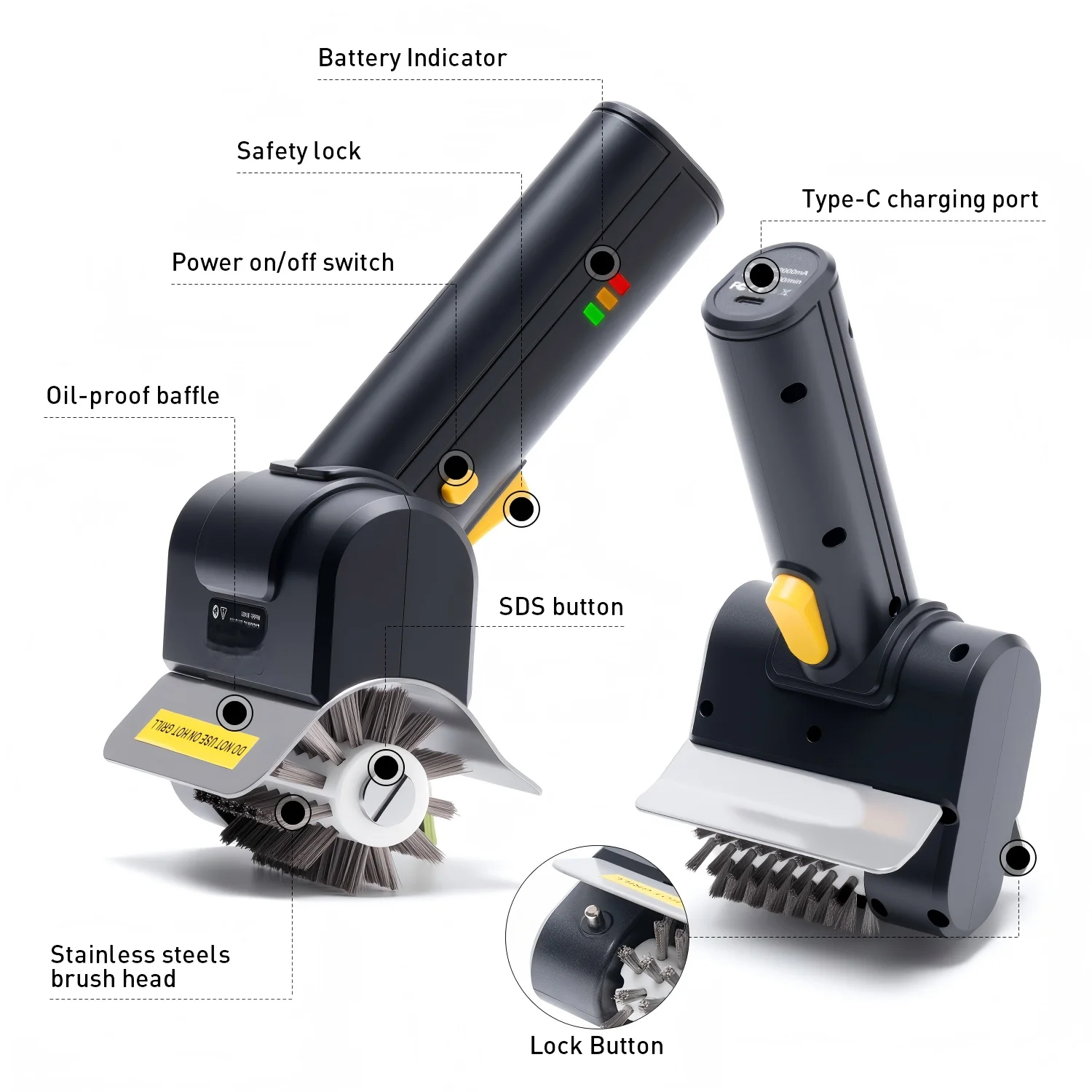 電動充電式グリルブラシ - 2000mAh&1100RPM、 - Outdoor Power Brush のレビューと価格