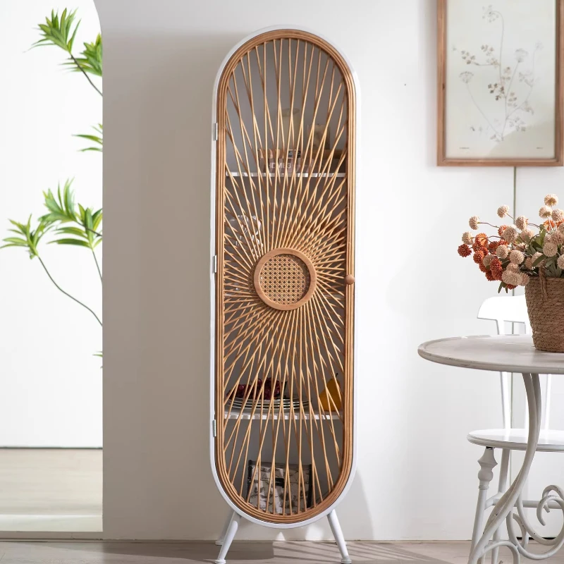 

Retro rattan bookcase, wrought iron wine cabinet, living room cabinet