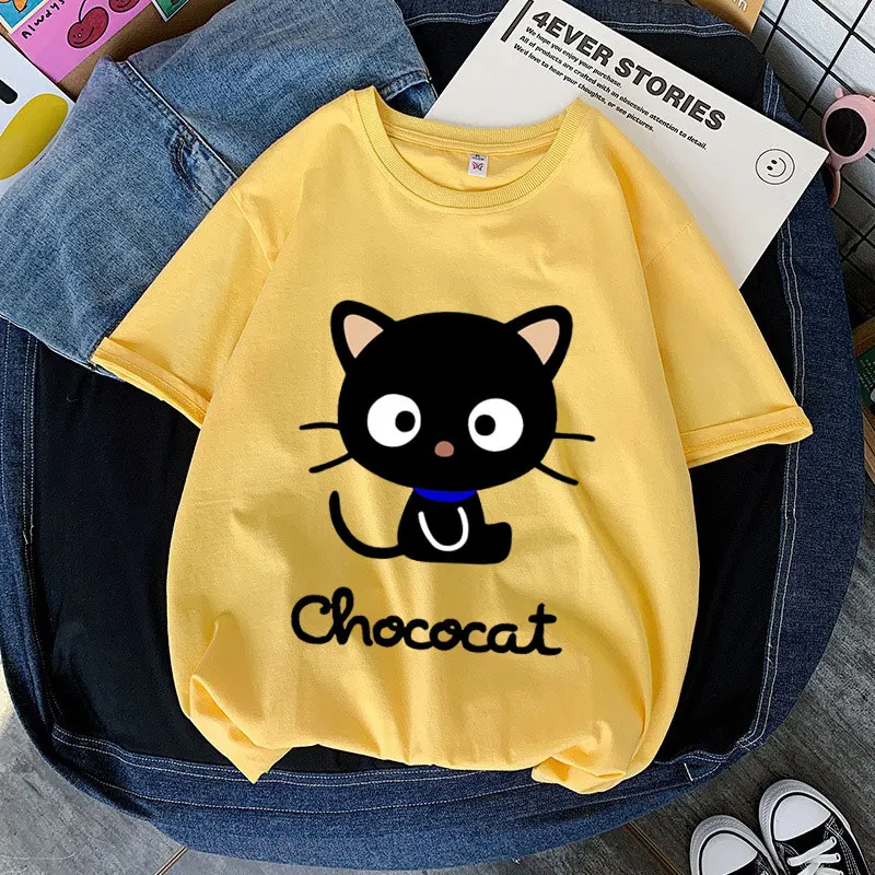 Chococat Cartoon Anime Men T-shirt Summer Short Sleeve 100% Cotton Women T Shirts 2024 Fashion Couple Tee Tops Clothes