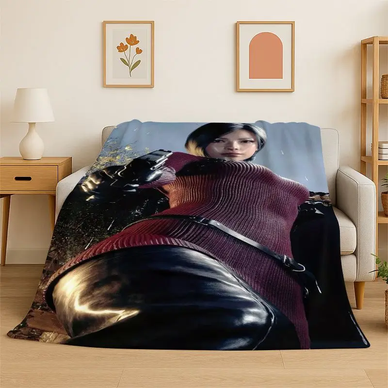 3D R-Resident Evil Leon Game Cartoon Flannel Blanket Soft Warm Throw Blanket for Bedroom Living Room Bed Travel Camping Picnic