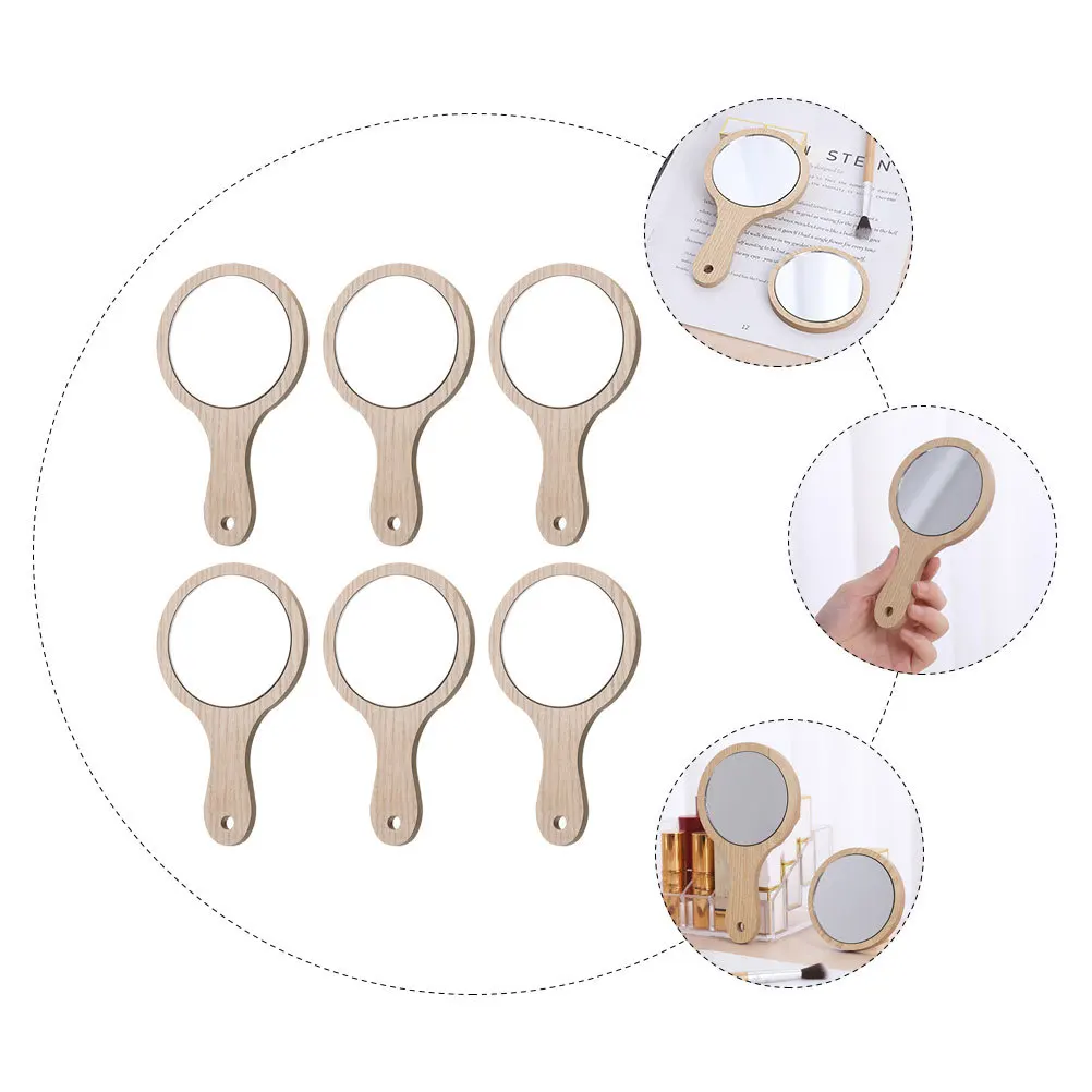 6 szt. lusterka do makijażu z drewnianą rączką, o wysokiej rozdzielczości, odblaskowe, dla kobiet, przenośne lusterko kosmetyczne, kompaktowe.