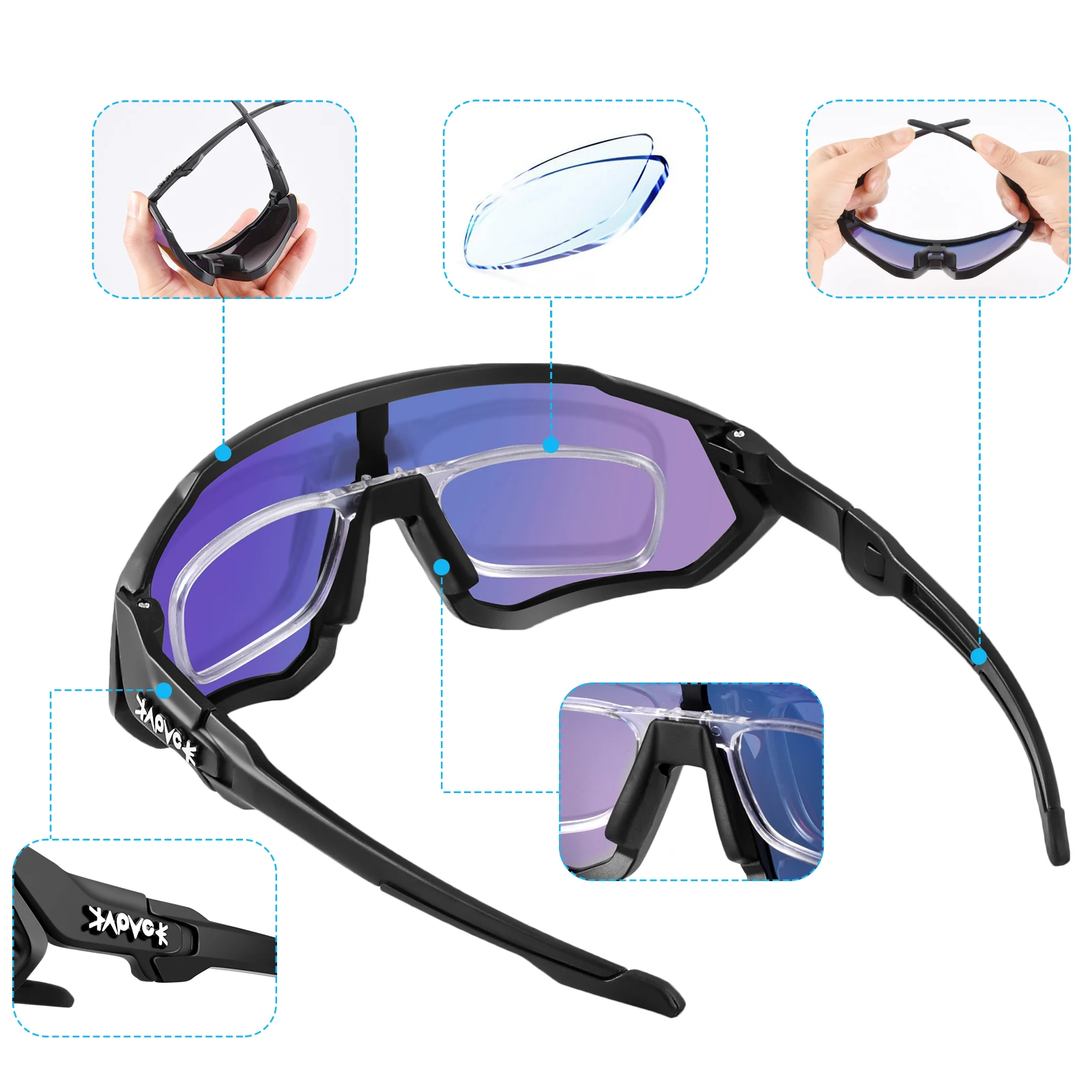 Kapvoe Cycling Glasses Polarized 5 Lens Bike Sunglasses Uv400 Women Men Sport Goggle Bicycle Eyewear Riding Anti-glare Fishing