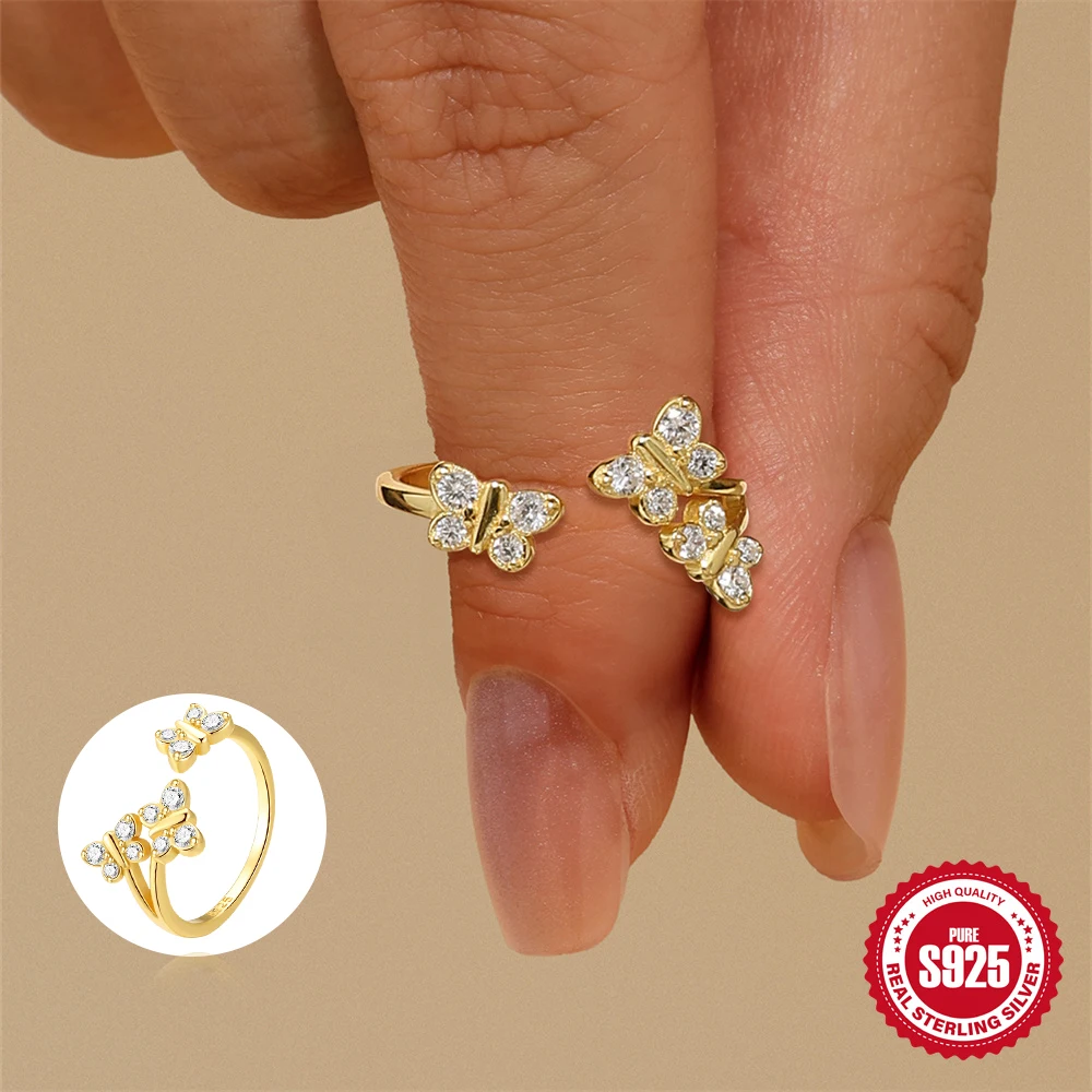 

ROXI 925 Sterling Silver butterfly Crystal Design Rings For Women 18K Gold Color insect Adjustable Party Wedding Jewelry anillo