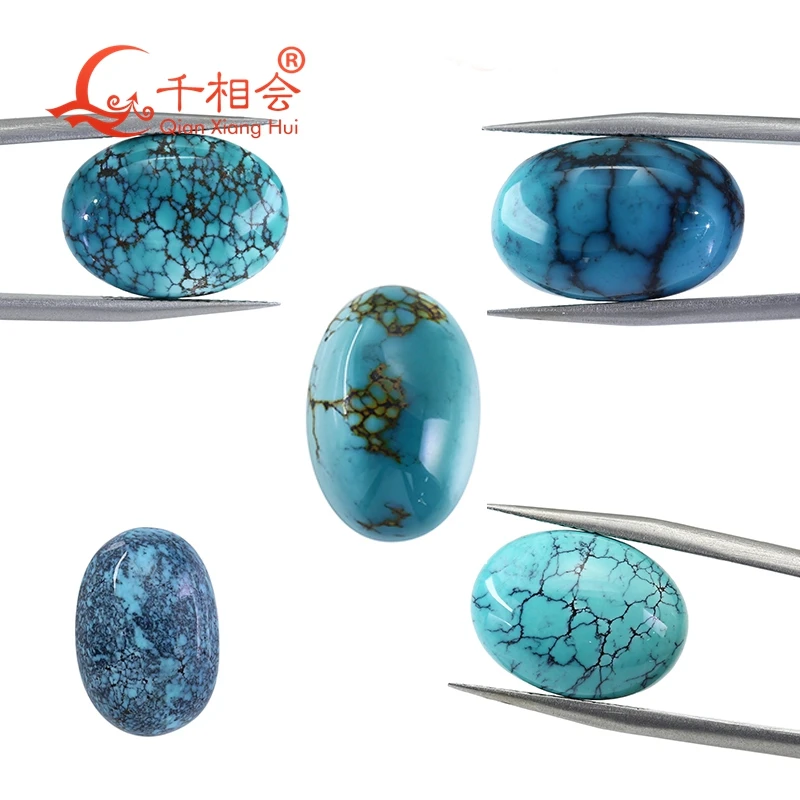 

Natural Turquoise 6-17ct blue color with difference Pattern oval shape cabochon Decoration Gifts Loose Gemstone GTC certificated