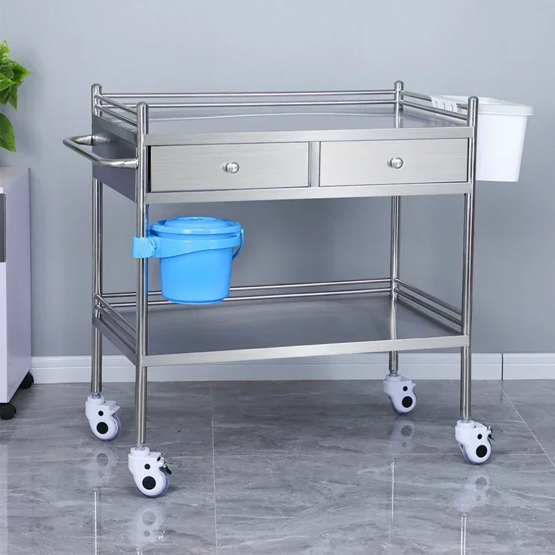 Stainless Steel Treatment Cart Clinic Trolley Operating Room Equipment Storage Beauty Instruments Cart Durable