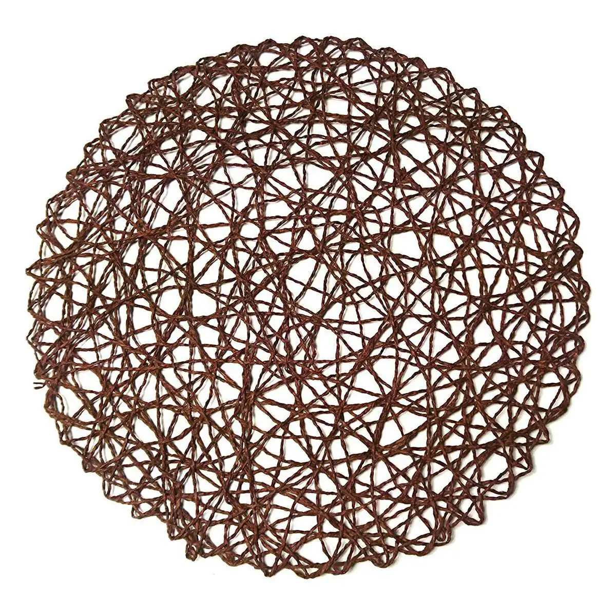 Round Paper Fiber Woven Place Mats Decorative Braided Natural Mat Holidays Parties Decor 15 inch Set Of 12 (Coffe)