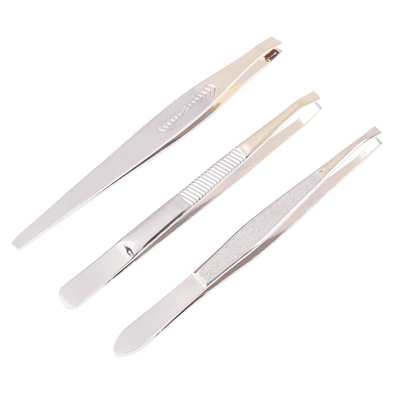 ملقط حواجب من الفولاذ المقاوم للصدأ ، مشبك إزالة شعر الوجه ، رأس مائل مسطح ، ملقط مكياج ، أدوات تجميل الرموش ، 1 النقدي