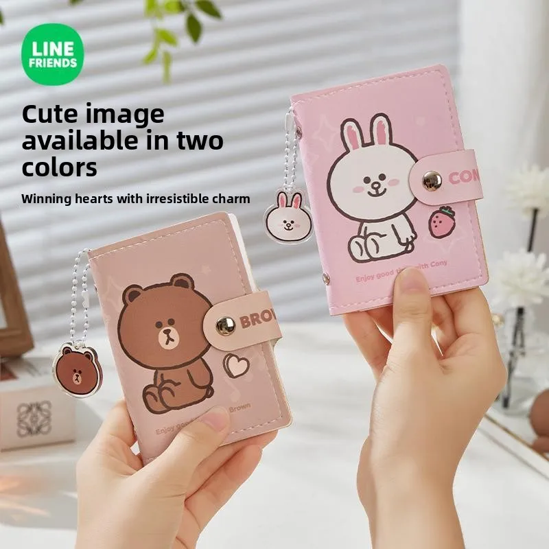 

LINE FRIENDS Brown Cony Sally Cute PU Leather Card Holder Wallet Multi-Slot Small Wallet with Button Closure for Women Girls