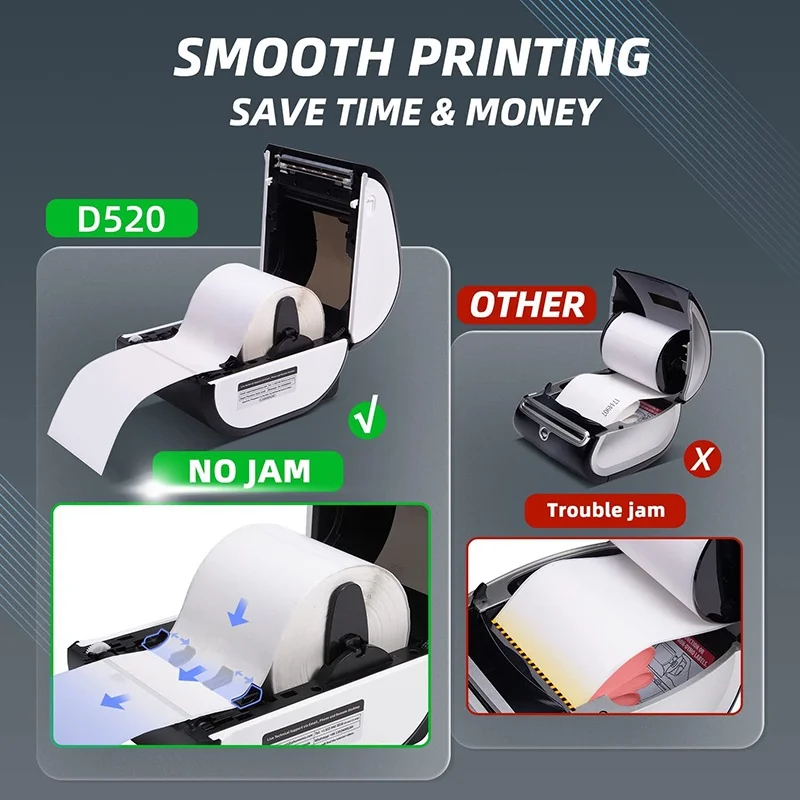 AIMO D520 4 Inch Shipping Label Printer Thermal Printing No Need Ink USB & Bluetooth Connect With Computer Phone Waybill Printer