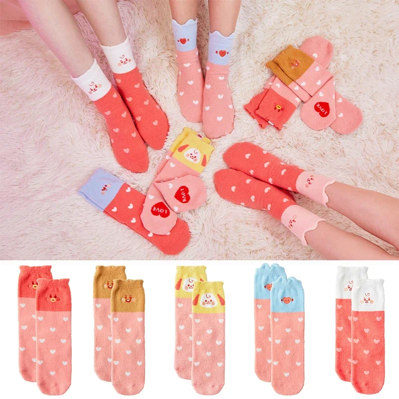 Bt21 Anime Plush Soft Sleep Tube Socks Kpop Koya Chimmy Tata Cook Kawaii Cute Thick Warm Home Sleeping Floor Socks Gifts