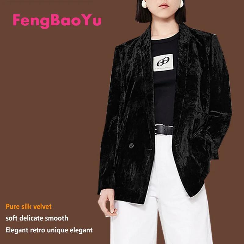 

Fengbaoyu High-end Silk Velvet Women's Suit Flared Collar Elegant Style Blazer Luxury Suitable for Business and Casual Wear