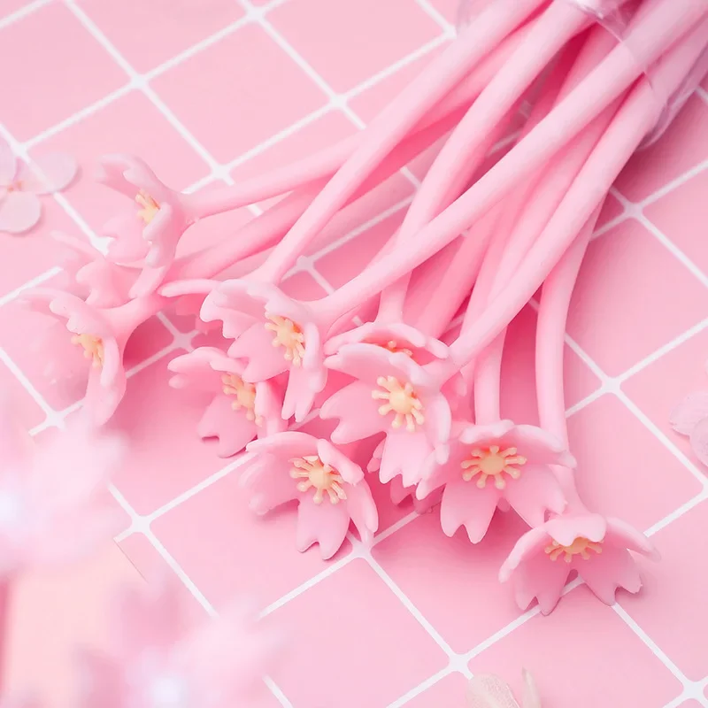 

10Pcs/Lot Cute Cherry Blossom Gel Pen Creative Flower 0.5mm Black ink Student Writing Signature Pens Kids School Office Supplies