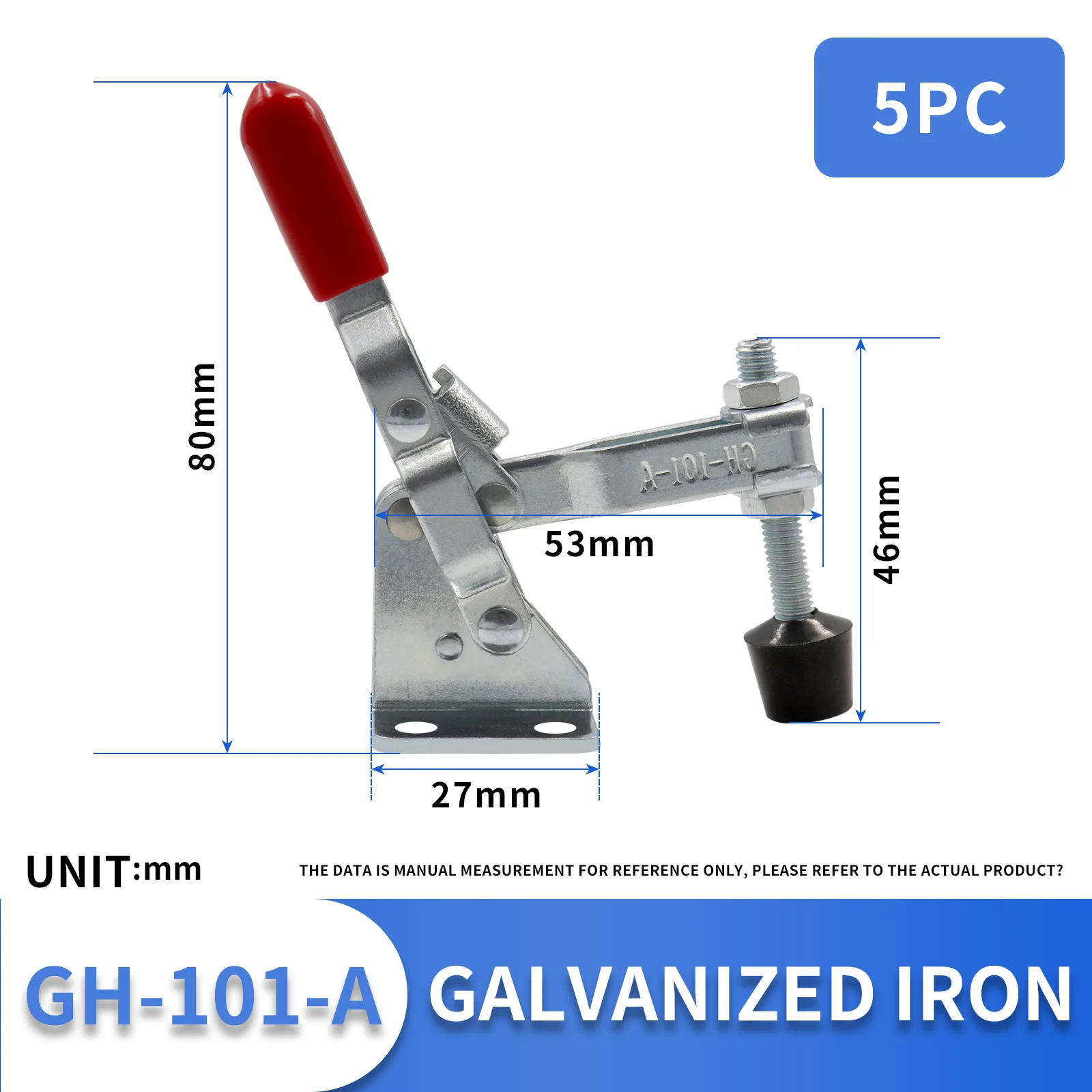 YICHENG Vertical Quick tightening fixture,50KG Holding Capacity,Antislip Rubber Pressure Tip for Jigs and Fixtures,(Pack of 5)