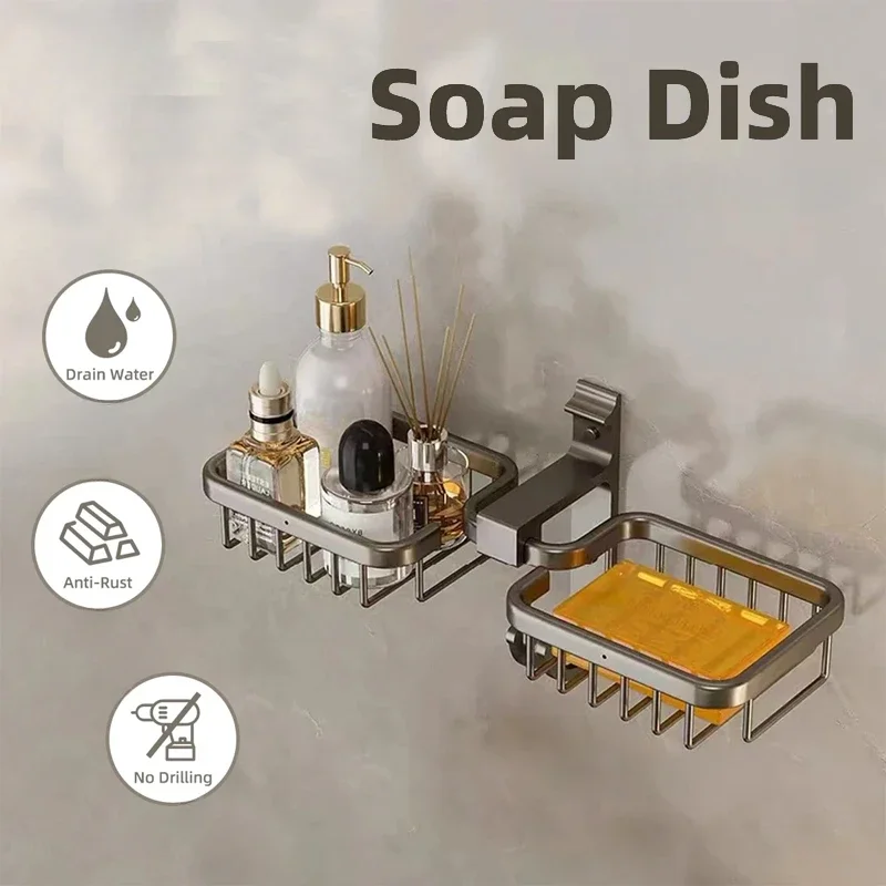 

Wall-Mounted Aluminum Alloy Soap Dish Rustproof Soap Holder with Efficient Drainage for Bathroom And Kitchen