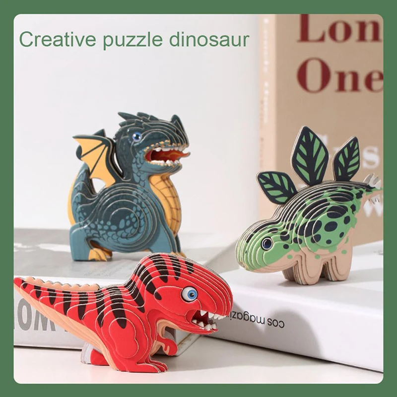Rompecabezas de papel 3D de dinosaurio para niños, juguetes educativos Montessori, divertido montaje Manual DIY, modelo tridimensional de juguete para niño y niña