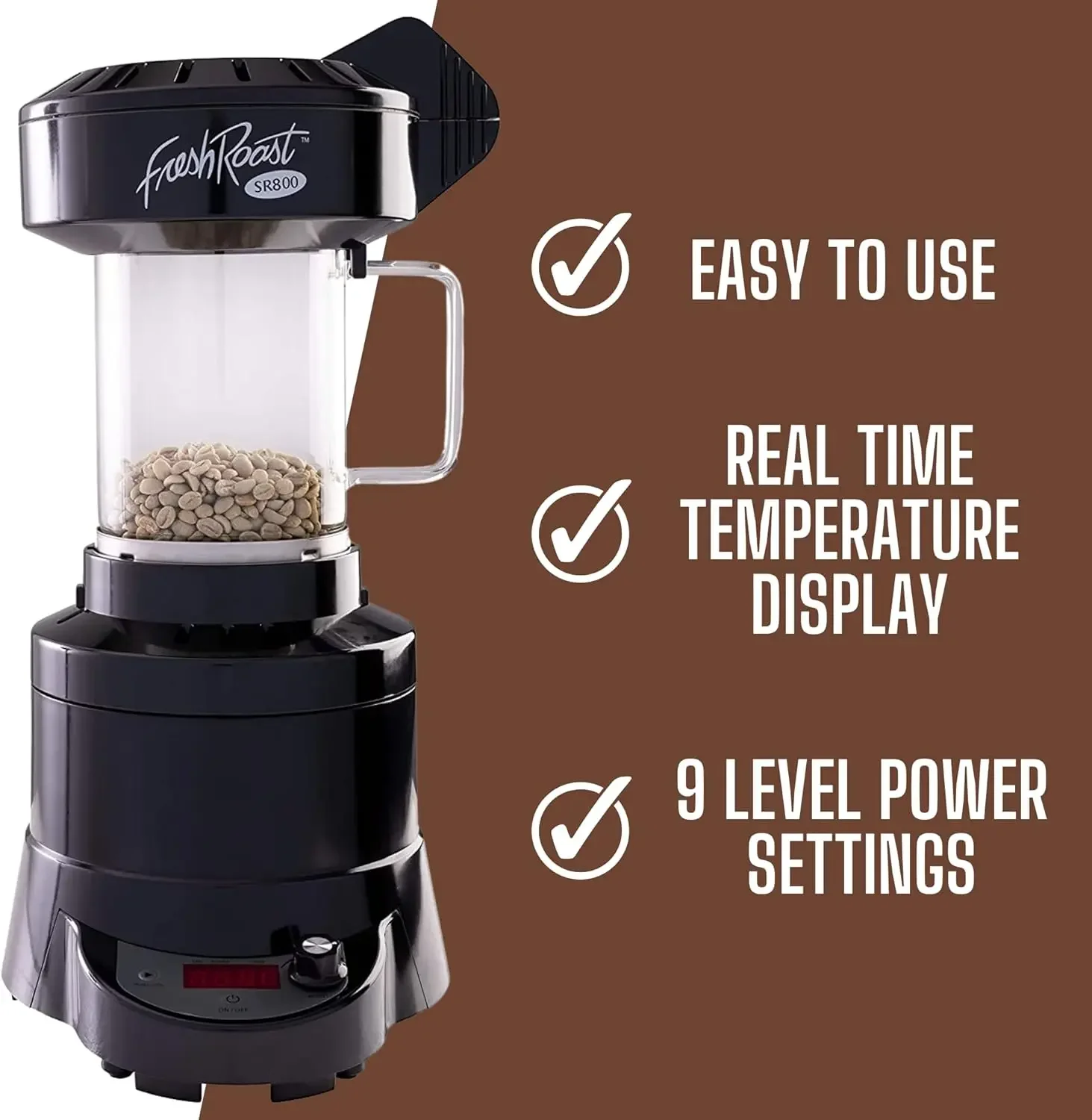Automatic Coffee Bean Roaster Roast Coffee At Home Variable Heat Settings Convection Fan Control - Digital Status Display