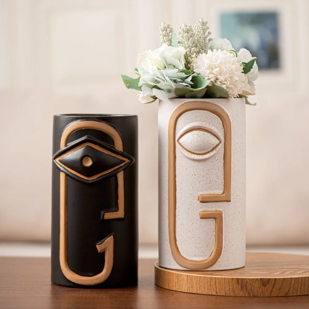 

Nordic Ins черно-белая керамическая ваза с человеческим лицом, украшения для гостиной, входа, цветочная композиция, художественная ваза, свадебное украшение
