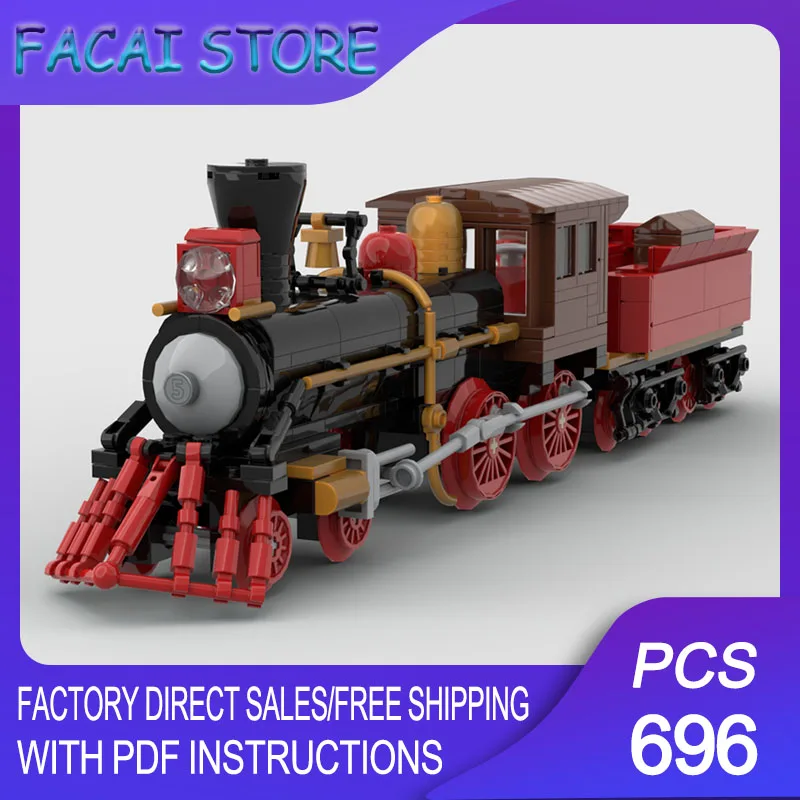 

Moc Building Bricks Modular 1800's Western 4-4-0 Steam Engine Locomotive Technology Blocks Christmas DIY Toy Construction Gifts