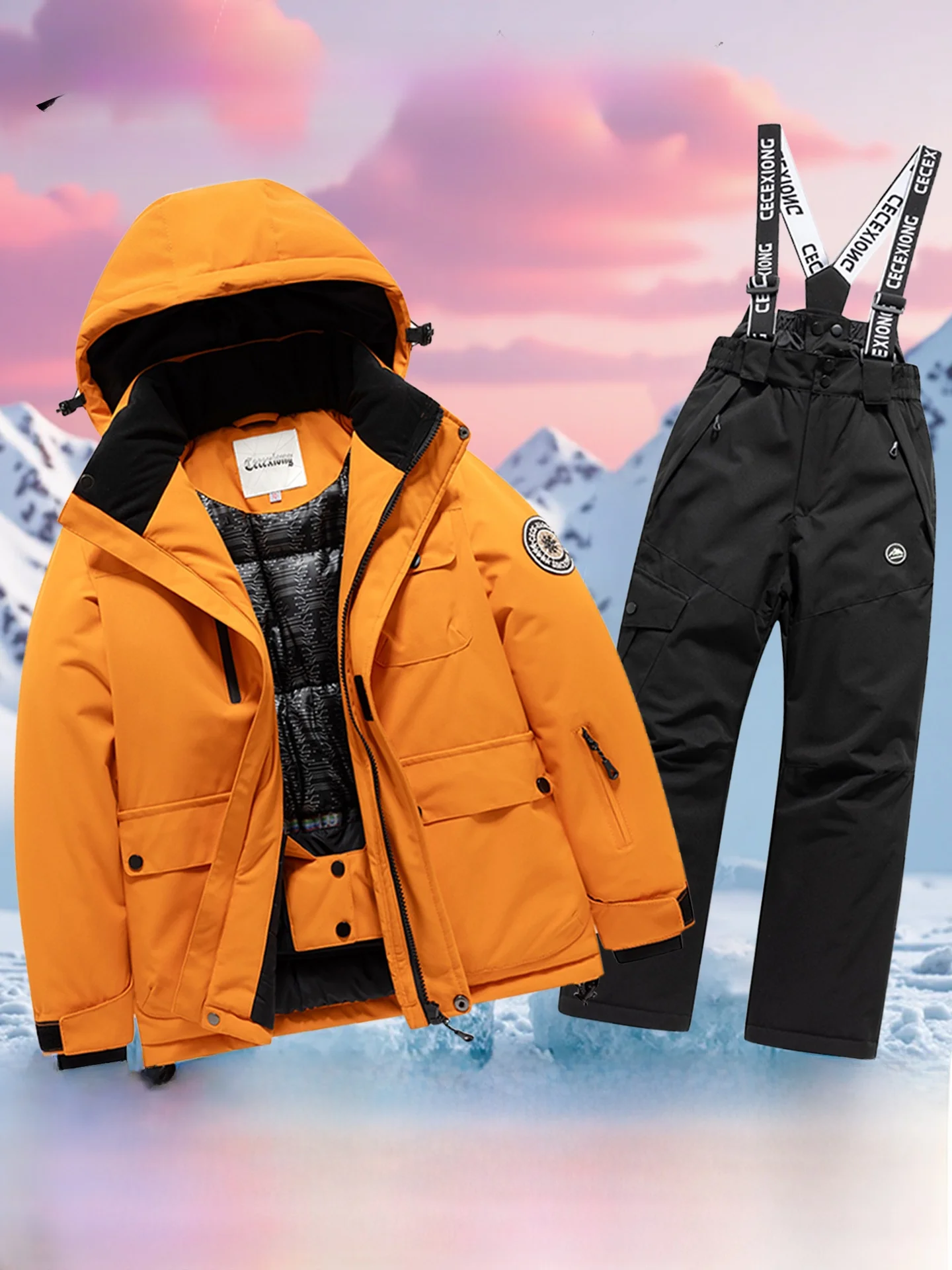 2025-children's-snowboard-suit-set-thickened-windproof-outdoor-travel-clothing-for-boys-and-girls-northeast-snow-country-tour