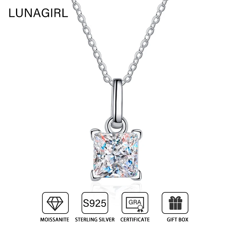 

1,2 карата 6*6 мм квадратные подвески с муассанитом и бриллиантами, ожерелье из стерлингового серебра 925 пробы, белое золото 18 карат для женщин, свадебные украшения, подарок