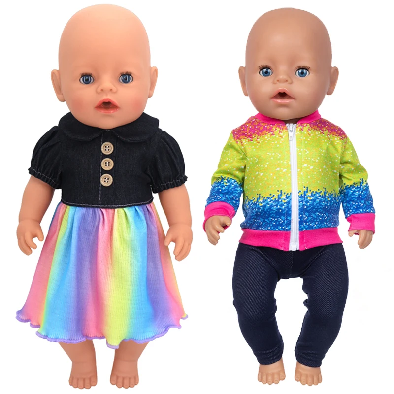 

43cm Baby Doll Clothes Rainbow Dress for Children Girl 40cm Reborn Dolls Outfit Coat