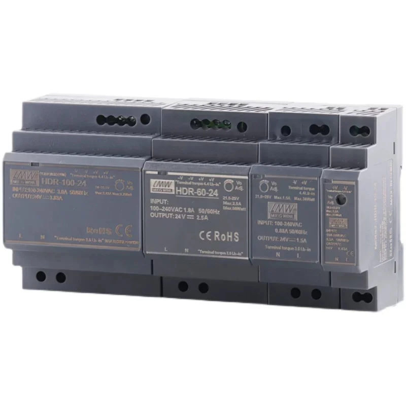 DIN Rail Switching Power Supply 100-240VAC HDR-15W 30W 60W 100W 150W 12V 24V SMPS Ultra-Thin Transformer LED Lighting Driver